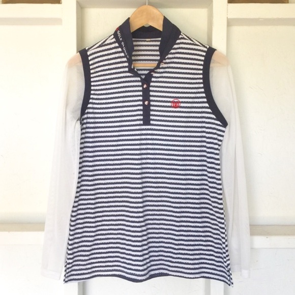 Tops - 🌸M U Golf Sports Fun Striped Shirt